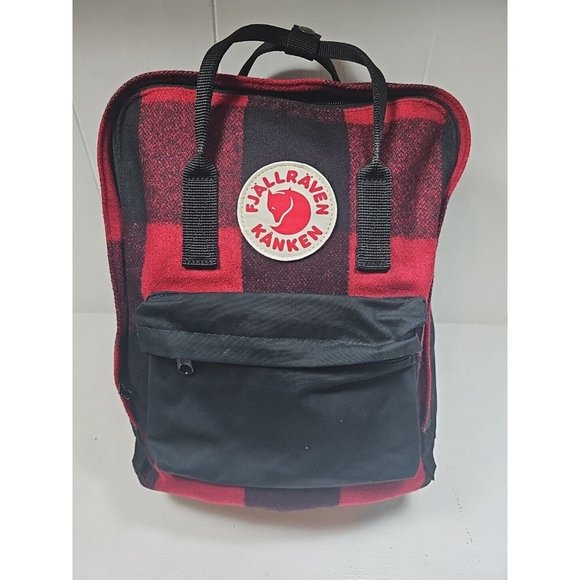 Fjallraven Kanken 23330 Re-Wool Plaid Backpack Red Black Adjustable Straps - Picture 1 of 6